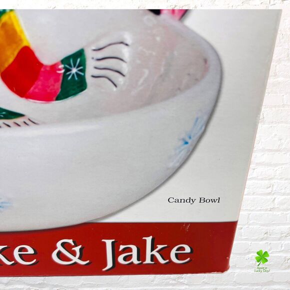 Snowflake And Jake Fitz And Floyd Candy Bowl Serving Christmas Dog Reindeer - Picture 9 of 16